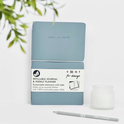 Agenda/Journal Semainier Cuir Recyclé Rechargeable – Dusty Blue