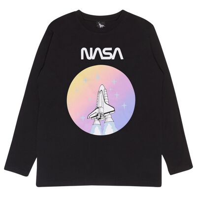 NASA-Sonnenuntergang-Flug-Mädchen-Langarm-T - Shirt