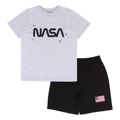 Conjunto de pijamas cortos para niños con logo de texto de la bandera de EE. UU. de la NASA