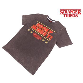 Stranger Things Hopper Lives T-shirt délavé à l'acide pour adultes avec texte russe 4