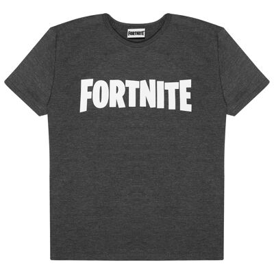 Fortnite Text Logo Kinder T-Shirt – 9–10 Jahre – Anthrazit / Weiß