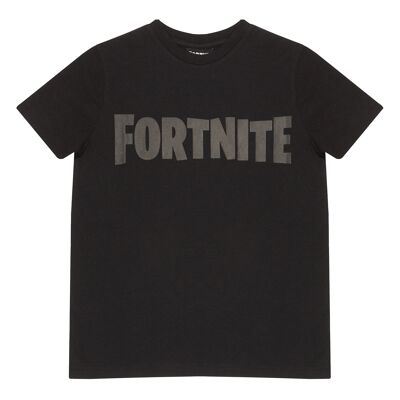 Fortnite Text Logo Kinder T-Shirt – 8–9 Jahre – Schwarz/Schwarz
