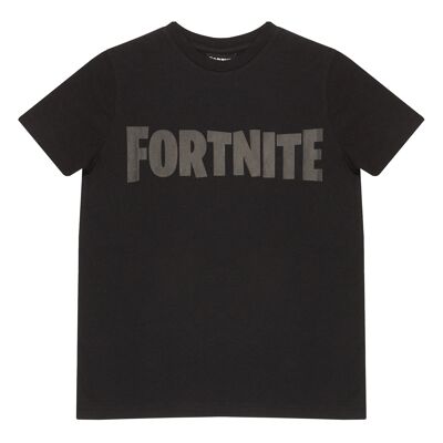 Maglietta per bambini con logo con testo Fortnite - 8-9 anni - Nero/Nero