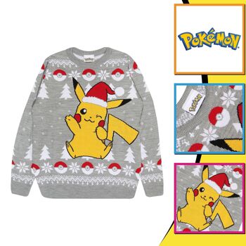 Pokemon Pikachu Bonnet de Noel Noël Adultes Pull Tricoté 3