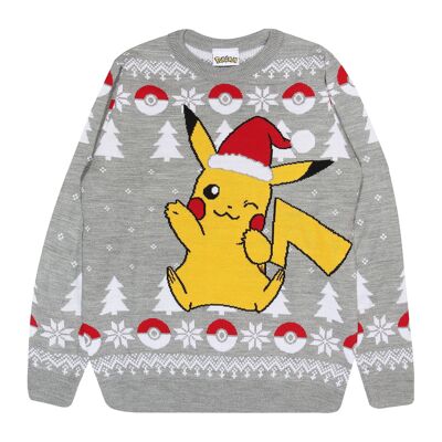 Maglione lavorato a maglia per adulti di Natale con cappello da Babbo Natale Pokemon Pikachu