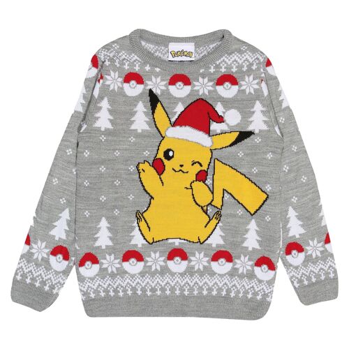 Pokemon Pikachu Santa Hat Christmas Kids Knitted Jumper