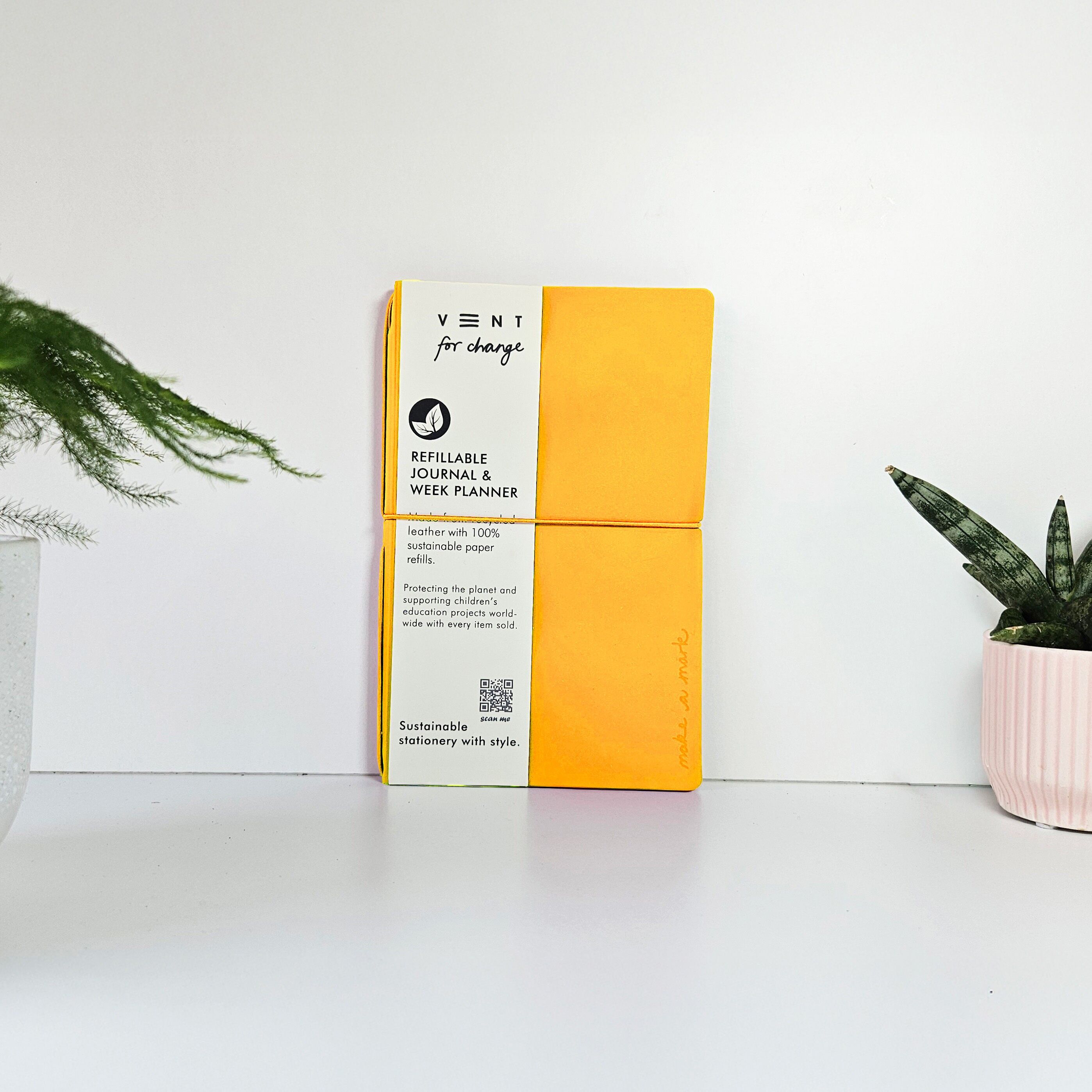 Agenda Semainier / Journal Cuir Recyclé Rechargeable - Jaune