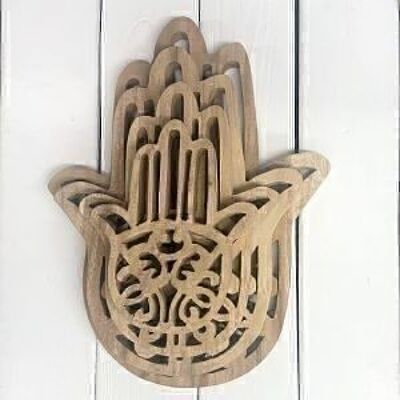 Sculpture sur bois Hamsa Main 15 cm