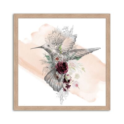 Framed design poster: hummingbird 30x30cm, picture, mural, wall decoration