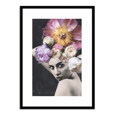 Poster di design con cornice: Testa con fiori 71x51 cm, immagine, murale, decorazione murale