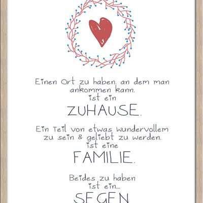 Spruch-Bild gerahmt: Zuhause / Familie / Segen 51x71cm, Bild, Wandbild, Wanddekoration