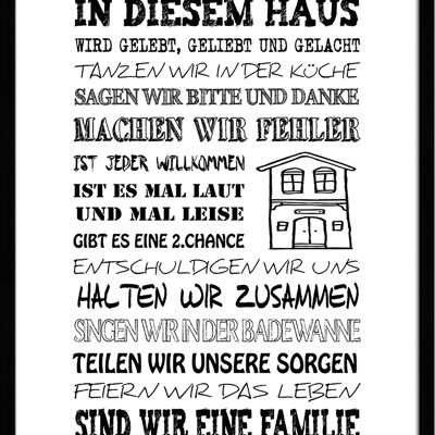 Spruch-Bild gerahmt: In diesem Haus 51x71cm, Bild, Wandbild, Wanddekoration