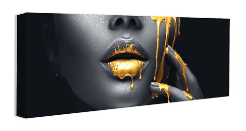 hochwertiges Leinwandbild, Wanddekoration: Golden Lips 80x30cm, Bild, Wandbild, Wanddekoration