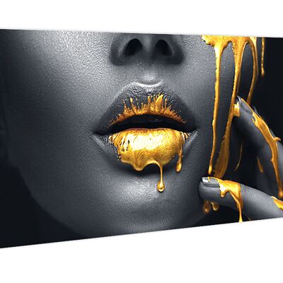 hochwertiges Leinwandbild, Wanddekoration: Golden Lips 80x30cm, Bild, Wandbild, Wanddekoration