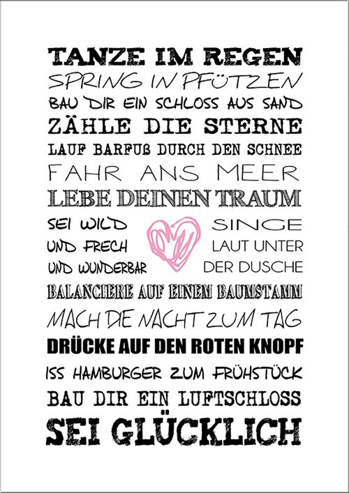 Spruch-Poster auf Holz / Dekopanel: Tanze im Regen 30x42cm, Bild, Wandbild, Wanddekoration