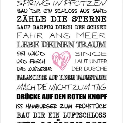 Spruch-Poster auf Holz / Dekopanel: Tanze im Regen 30x42cm, Bild, Wandbild, Wanddekoration