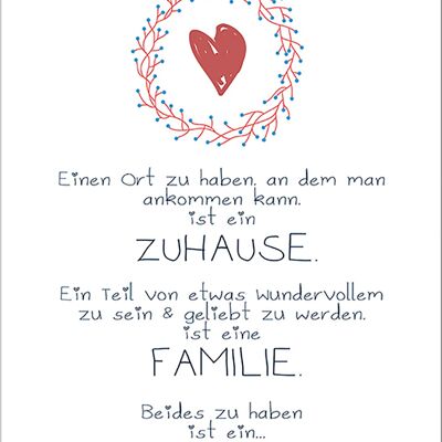 Spruch-Poster auf Holz / Dekopanel: Zuhause 30x42cm, Bild, Wandbild, Wanddekoration