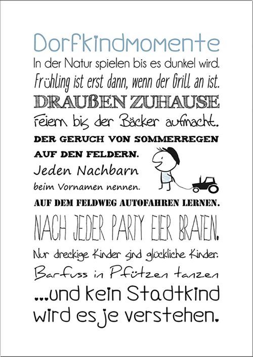 Spruch-Poster auf Holz / Dekopanel: Dorfkindmomente 30x42cm, Bild, Wandbild, Wanddekoration