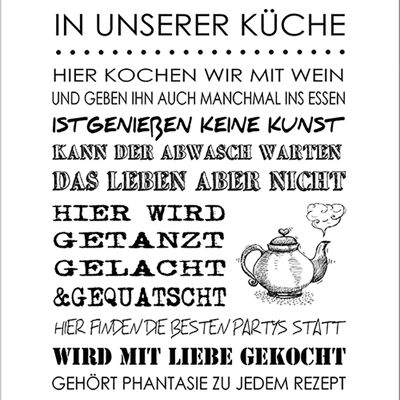 Spruch-Poster auf Holz / Dekopanel: In unserer Küche 30x42cm, Bild, Wandbild, Wanddekoration