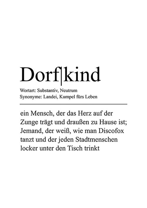 Spruch-Poster auf Holz / Dekopanel: Dorfkind 30x42cm, Bild, Wandbild, Wanddekoration