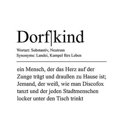 Spruch-Poster auf Holz / Dekopanel: Dorfkind 30x42cm, Bild, Wandbild, Wanddekoration