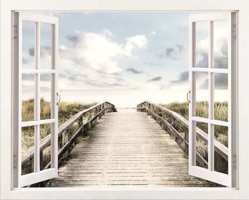 Design-Poster auf Holz / Dekopanel: Blick auf den Strand 40x50cm, Bild, Wandbild, Wanddekoration