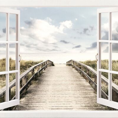 Design poster on wood / decorative panel: view of the beach 40x50cm, picture, mural, wall decoration