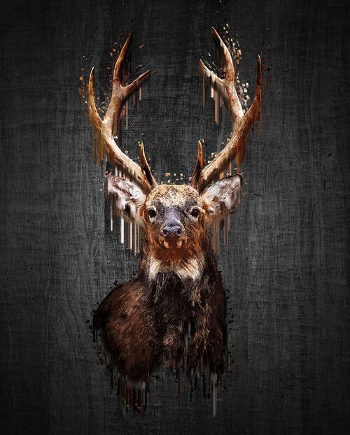 Design-Poster auf Holz / Dekopanel: Modern Deer 40x50cm, Bild, Wandbild, Wanddekoration