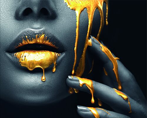 Design-Poster auf Holz / Dekopanel: Golden Lips 40x50cm, Bild, Wandbild, Wanddekoration