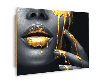 Affiche design sur bois/panneau déco : Golden Lips 40x50cm, tableau, murale, décoration murale 3