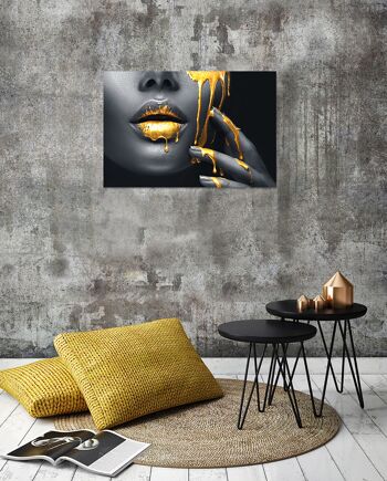 Affiche design sur bois/panneau déco : Golden Lips 90x60cm, tableau, murale, décoration murale 1