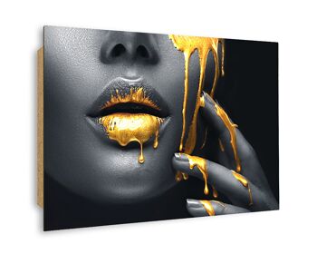 Affiche design sur bois/panneau déco : Golden Lips 90x60cm, tableau, murale, décoration murale 2