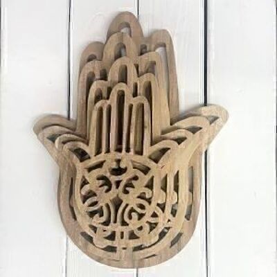 Sculpture sur bois Hamsa main 25 cm