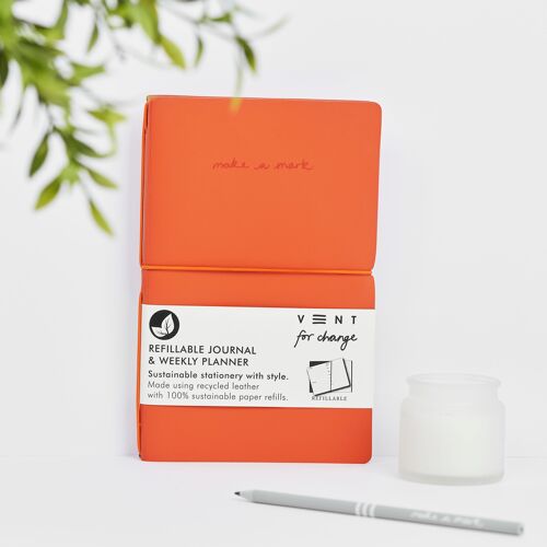 Weekly Planner / Journal  Recycled Leather Refillable - Orange