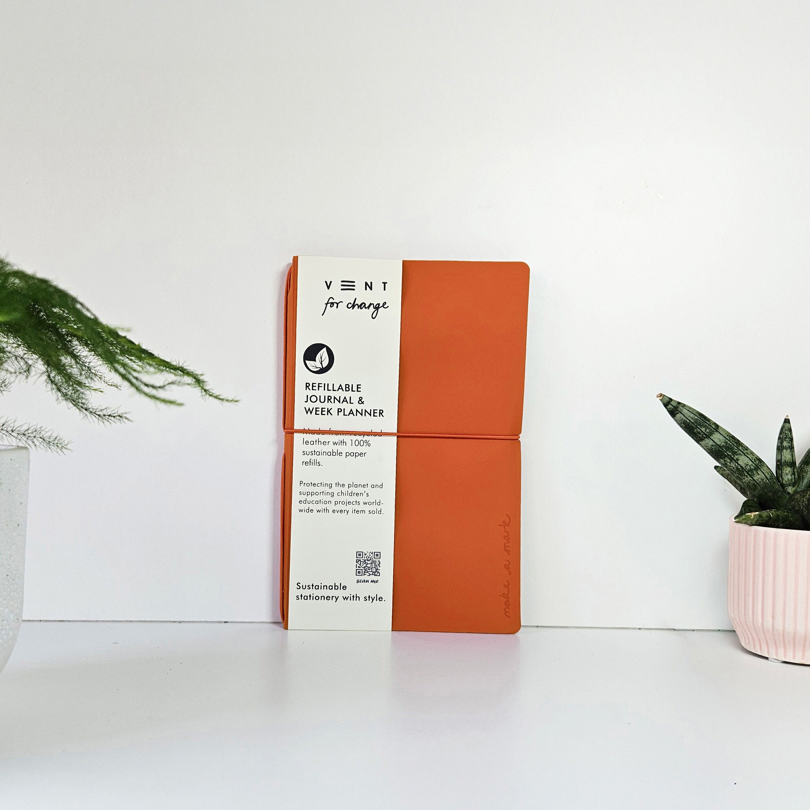 Agenda Semainier / Journal Cuir Recyclé Rechargeable - Orange