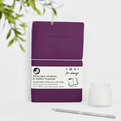 Agenda Semainier / Journal Cuir Recyclé Rechargeable - Violet