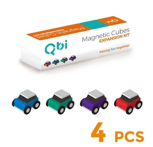 QBI Toy 4 cars expansion kit, compatible with both kids' & preschool series, Magnet Building Tiles, 3D Colorful Magnetic Blocks Construction Educational STEM Toys, Montessori Game (Item Nr. #200, 4 pieces)
