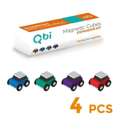 QBI Toy 4 Autos Erweiterungsset, kompatibel mit Kinder- und Vorschulserien, Magnetbauplättchen, bunte 3D-Magnetblöcke, Konstruktionslernspielzeug, Montessori-Spiel (Artikel Nr. #200, 4 Stück)