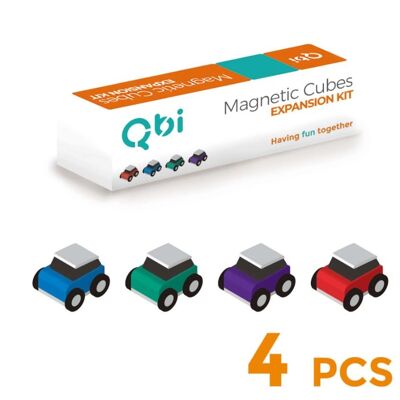 Kit di espansione per auto QBI Toy 4, compatibile sia con la serie per bambini che con la scuola materna, Piastrelle per la costruzione di magneti, Blocchi magnetici colorati 3D Costruzione Giocattoli educativi STEM, Gioco Montessori (Articolo n. 200, 4 pezzi)