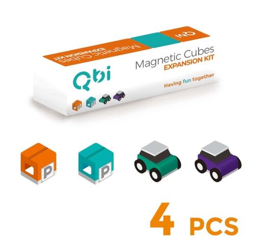QBI Toy 2 cars & 2 garage expansion kit, compatible with kids' & preschool series, Magnet Building Tiles, 3D Colorful Magnetic Blocks Construction Educational STEM Toys, Montessori Game (Item Nr. #207, 4 pieces)