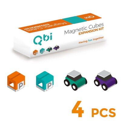 QBI Toy 2 Autos & 2 Garagen-Erweiterungsset, kompatibel mit Kinder- und Vorschulserien, Magnet-Bausteine, bunte 3D-Magnetblöcke, Lernspielzeug für MINT-Fächer, Montessori-Spiel (Art. Nr. #207, 4 Stück)