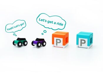 QBI Toy Kit d'extension pour 2 voitures et 2 garages, compatible avec les séries pour enfants et préscolaires, tuiles de construction magnétiques, construction de blocs magnétiques colorés 3D, jouets éducatifs STEM, jeu Montessori (article n° 207, 4 pièces) 2