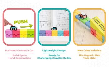 QBI Toy Kit d'extension pour 2 voitures et 2 garages, compatible avec les séries pour enfants et préscolaires, tuiles de construction magnétiques, construction de blocs magnétiques colorés 3D, jouets éducatifs STEM, jeu Montessori (article n° 207, 4 pièces) 4