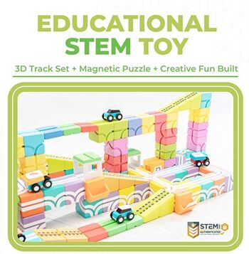 QBI Toy Kit d'extension pour 2 voitures et 2 garages, compatible avec les séries pour enfants et préscolaires, tuiles de construction magnétiques, construction de blocs magnétiques colorés 3D, jouets éducatifs STEM, jeu Montessori (article n° 207, 4 pièces) 5
