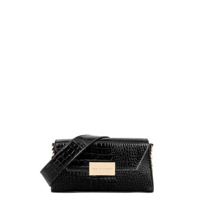 Bandolera Olivia Croco Negro Brillo