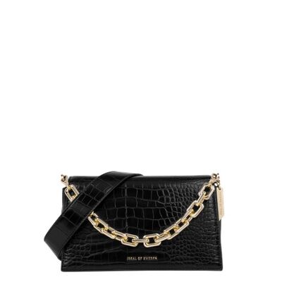 Leia Crossbody Trio Compartment Bag Jet Black Croco