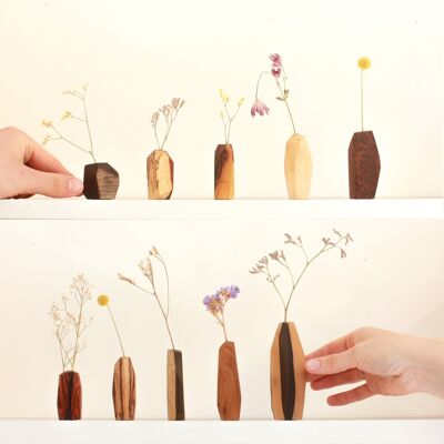 Lotto di 10 piccoli soliflores in legno pregiato