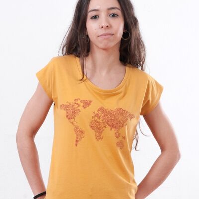 T-shirt iconica con mappa del mondo da donna