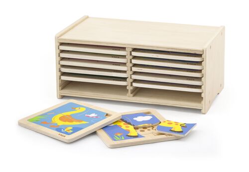 Viga - 4 pc Wooden Puzzle - 12pc Set with Storage Box