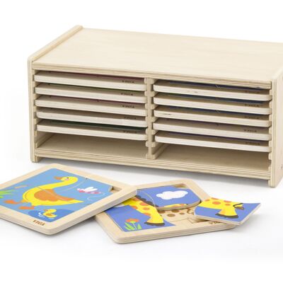 Viga - 4 pc Wooden Puzzle - 12pc Set with Storage Box